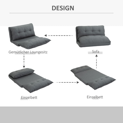 Adjustable gray floor chair - 13-position sofa bed, linen