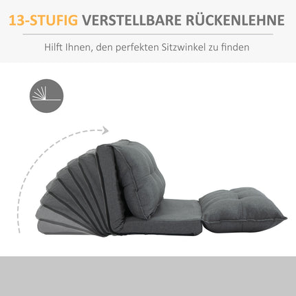 Adjustable gray floor chair - 13-position sofa bed, linen