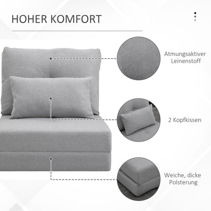 Verstellbarer klappbarer Bodenstuhl und -bett, Leinenkissen grau