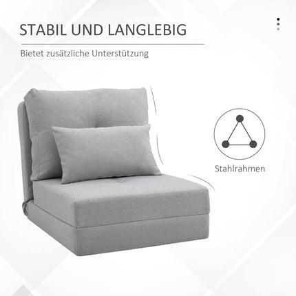 Verstellbarer klappbarer Bodenstuhl und -bett, Leinenkissen grau
