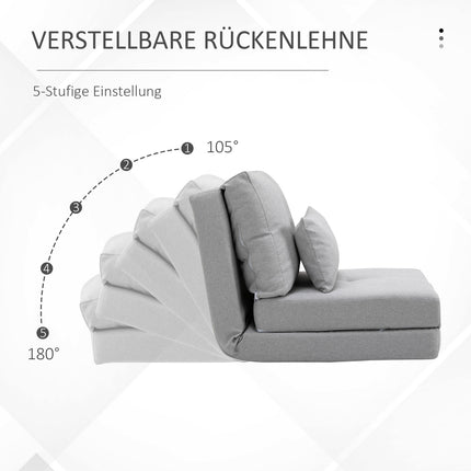 Verstellbarer klappbarer Bodenstuhl und -bett, Leinenkissen grau
