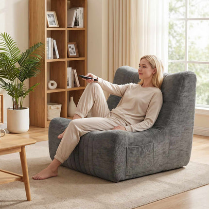 Floor Chair with Backrest, Chenille, Chestnut Gray, Side Pockets