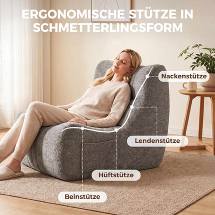 Floor Chair with Backrest, Chenille, Chestnut Gray, Side Pockets