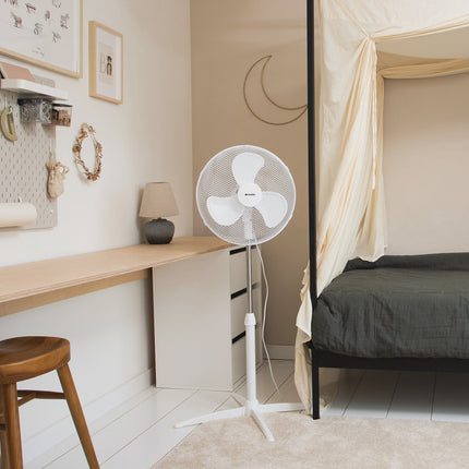Floor Fan 40cm, 3 Speeds, Oscillating, White