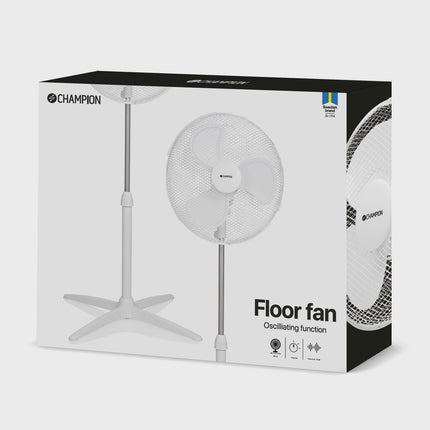 Floor Fan 40cm, 3 Speeds, Oscillating, White