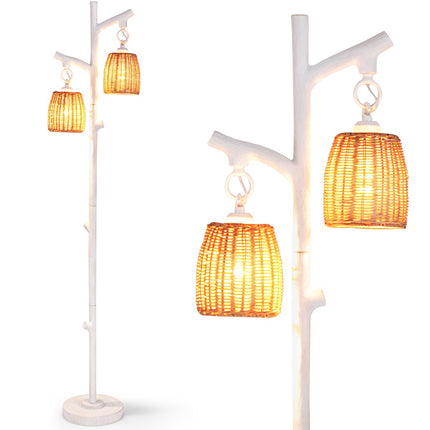 Stehleuchte 165 cm, dimmbar 2-flammig, Rattan-Lampenschirm