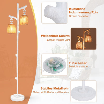 Stehleuchte 165 cm, dimmbar 2-flammig, Rattan-Lampenschirm