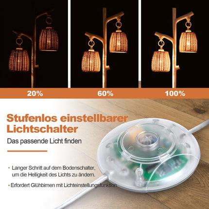Stehleuchte 165 cm, dimmbar 2-flammig, Rattan-Lampenschirm