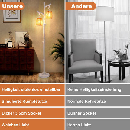 Stehleuchte 165 cm, dimmbar 2-flammig, Rattan-Lampenschirm