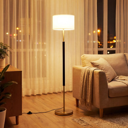 Stehlampe 165 cm, Leinen-Schirm, E27, Fußschalter