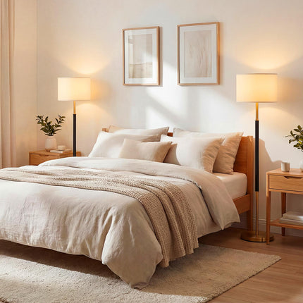 Stehlampe 165 cm, Leinen-Schirm, E27, Fußschalter