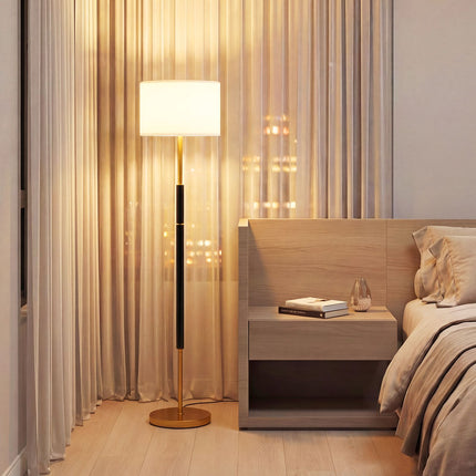 Stehlampe 165 cm, Leinen-Schirm, E27, Fußschalter