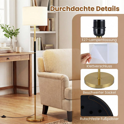 Stehlampe 165 cm, Leinen-Schirm, E27, Fußschalter