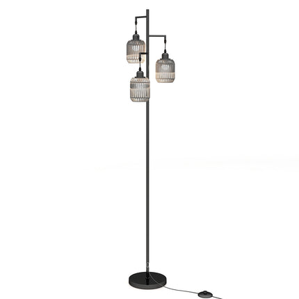 Floor Lamp 173cm, 3 Woven Paper Shades, Foot Switch