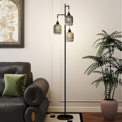 Floor Lamp 173cm, 3 Woven Paper Shades, Foot Switch
