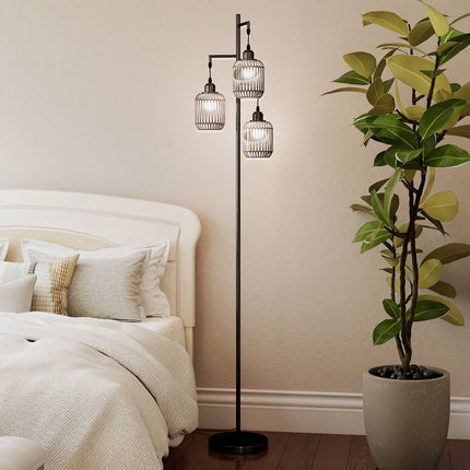 Floor Lamp 173cm, 3 Woven Paper Shades, Foot Switch