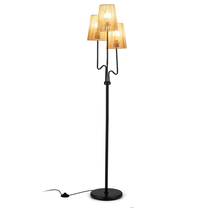 Floor Lamp 175 cm with 3 Woven Paper Shades, E27, Foot Switch, Black