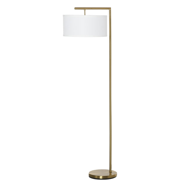 Gold & white floor lamp, E27 Base - steel & linen, 153cm
