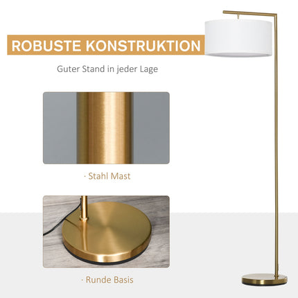 Gold-weiße Stehlampe, E27-Fassung – Stahl und Leinen, 153 cm