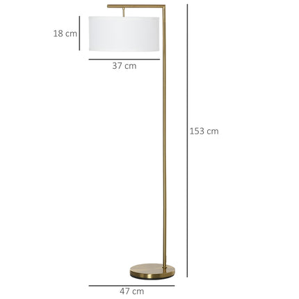 Gold-weiße Stehlampe, E27-Fassung – Stahl und Leinen, 153 cm