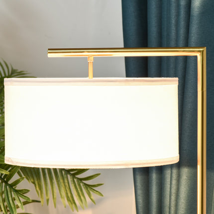 Gold-weiße Stehlampe, E27-Fassung – Stahl und Leinen, 153 cm