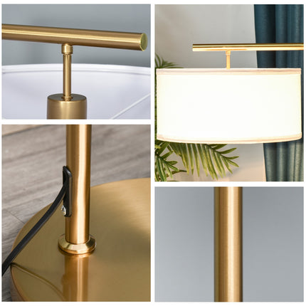 Gold-weiße Stehlampe, E27-Fassung – Stahl und Leinen, 153 cm