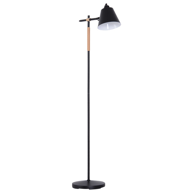 Industrielle Stehleuchte – Holz & Metall, Schwarz/Natur, 40W
