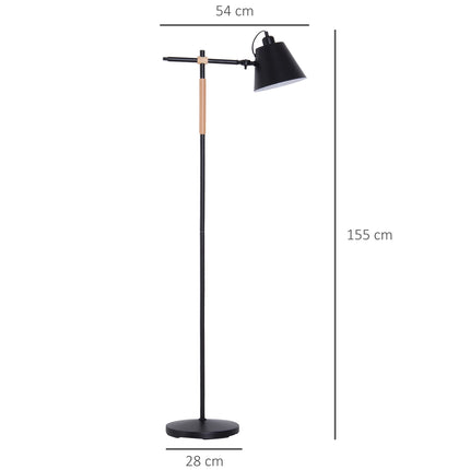 Industrielle Stehleuchte – Holz & Metall, Schwarz/Natur, 40W