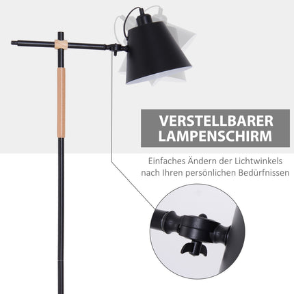 Industrielle Stehleuchte – Holz & Metall, Schwarz/Natur, 40W