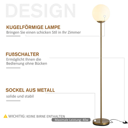 Goldfarbene Stehleuchte aus Metall mit Glas – 25x25x171cm