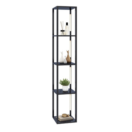 Stehleuchte, modern, beleuchtet, Ablageregal, 29 x 29 x 163 cm, Schwarz