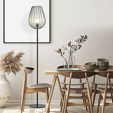 Industriální retro stojací lampa, kovové síťované stínidlo, 27.5x159cm