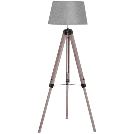 Höhenverstellbare Stehleuchte, Holz & Leinen, skandinavisches Design