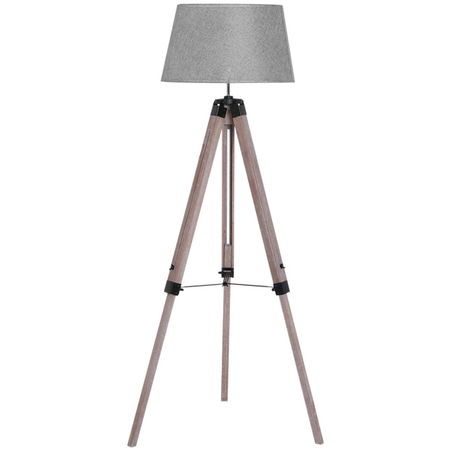 Höhenverstellbare Stehleuchte, Holz & Leinen, skandinavisches Design