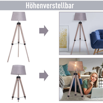 Höhenverstellbare Stehleuchte, Holz & Leinen, skandinavisches Design