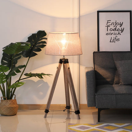 Höhenverstellbare Stehleuchte, Holz & Leinen, skandinavisches Design