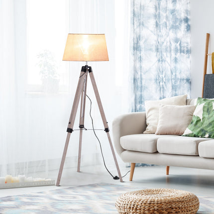 Höhenverstellbare Stehleuchte, Holz & Leinen, skandinavisches Design