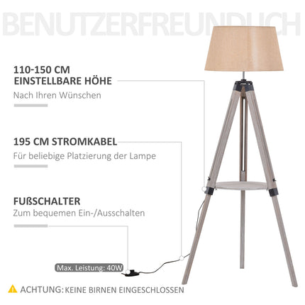 Verstellbare Vintage-Stehleuchte mit Ablage, Stahl & Baumwolle