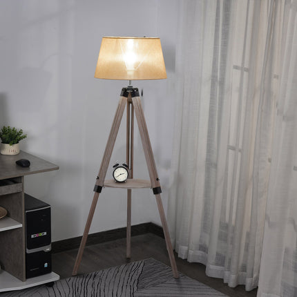 Verstellbare Vintage-Stehleuchte mit Ablage, Stahl & Baumwolle