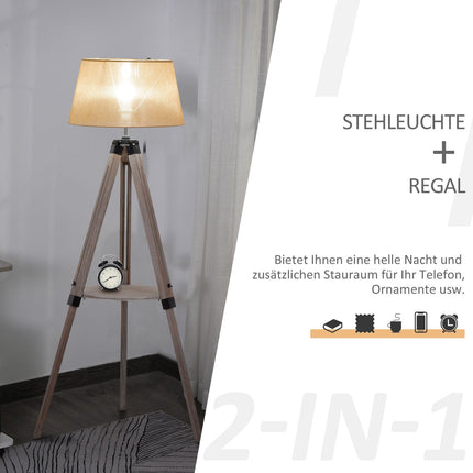 Verstellbare Vintage-Stehleuchte mit Ablage, Stahl & Baumwolle