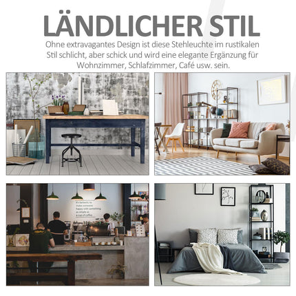 Verstellbare Vintage-Stehleuchte mit Ablage, Stahl & Baumwolle