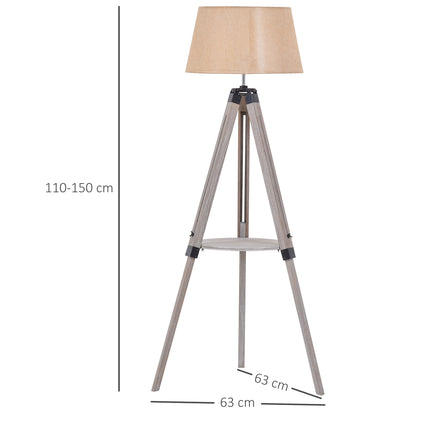 Verstellbare Vintage-Stehleuchte mit Ablage, Stahl & Baumwolle