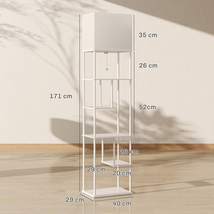 Stehlampe mit Regalen, dimmbare Fernbedienung, Weiß