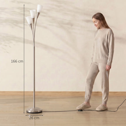 Floor Lamp with 3 Glass Shades, Foot Switch, 3 x E14, 40 W, Silver
