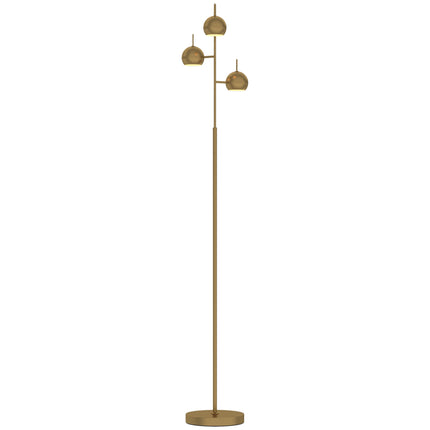 Floor Lamp with 3 Heads and 350° Adjustable Shades, Gold, Steel, Foot Switch