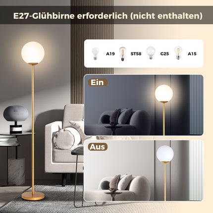 Stojací lampa se skleněným stínidlem a nožním vypínačem, výška 165 cm