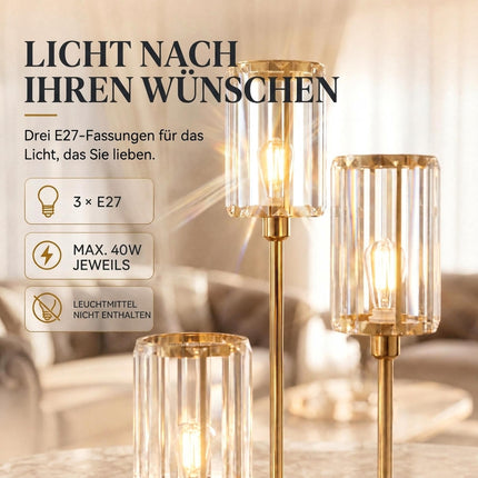 Floor Lamp with Glass Shelf, 3 Glass Shades and Foot Switch, Gold, 177 cm