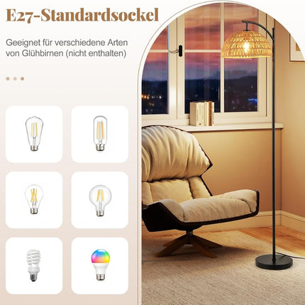 Stehlampe mit hängendem Schirm & Fußschalter, 160 cm, E27 Fassung