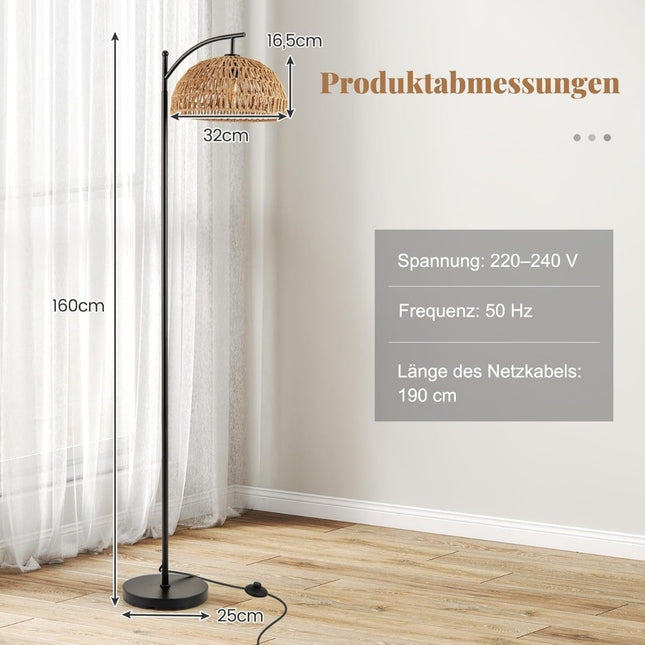 Stehlampe mit hängendem Schirm & Fußschalter, 160 cm, E27 Fassung