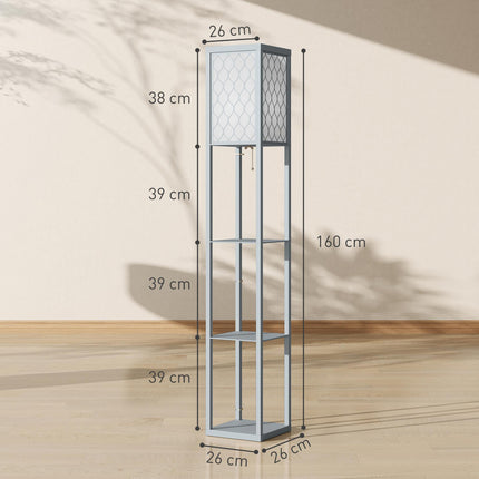 Stehlampe mit Regal, 3 Ebenen, kompaktes MDF, Hellgrau